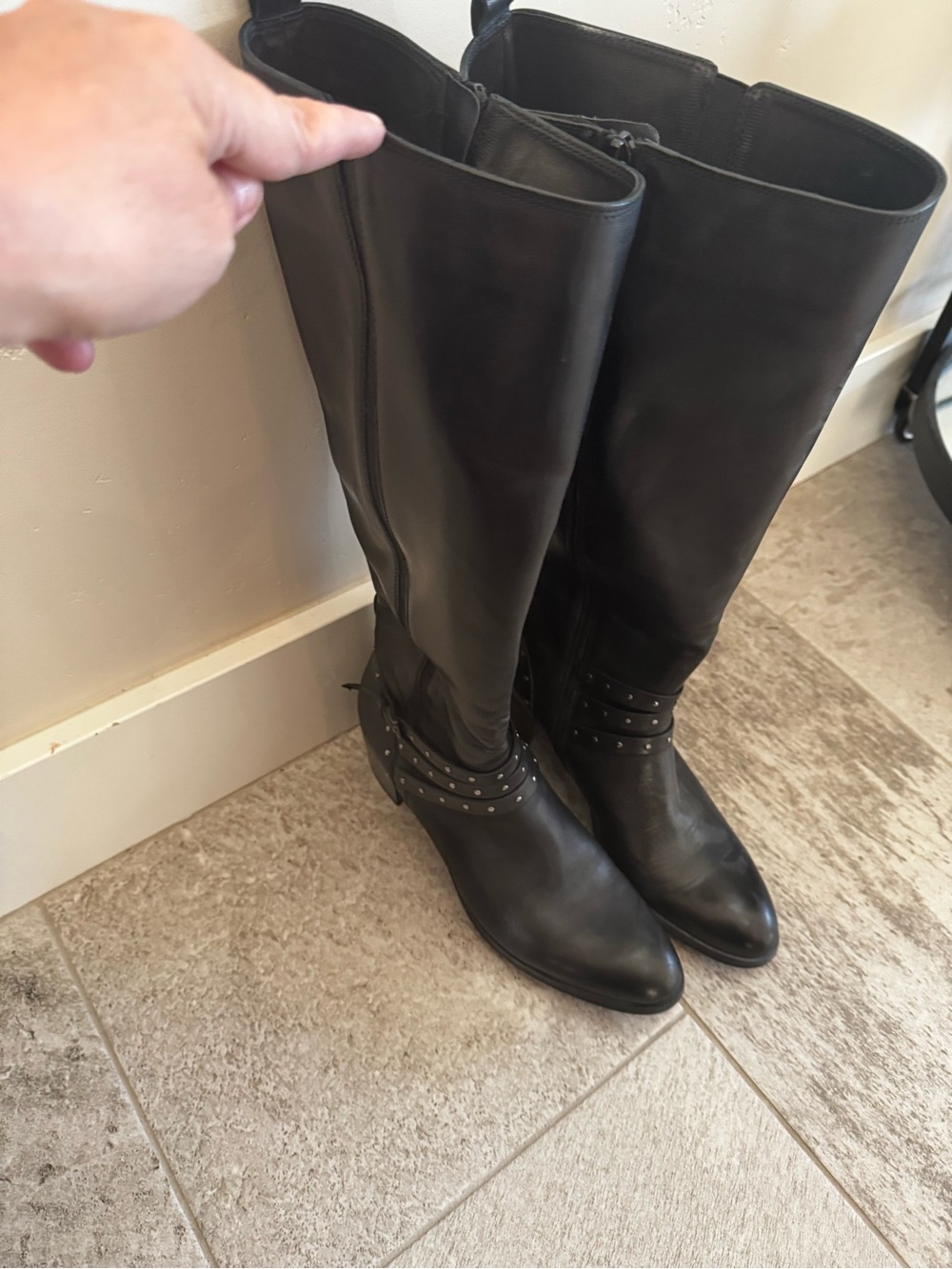 Coach and Four Black Knee-High Leather Studded Riding Boots